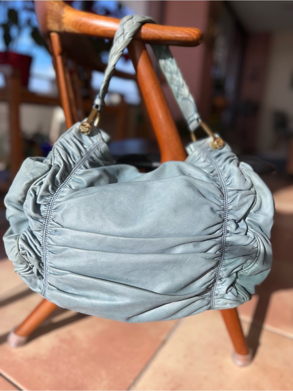 Vintage Bally Lambskin Nappa Leather Hobo | Slate Blue | Gold Hardware | Italy - Picture 9 of 16